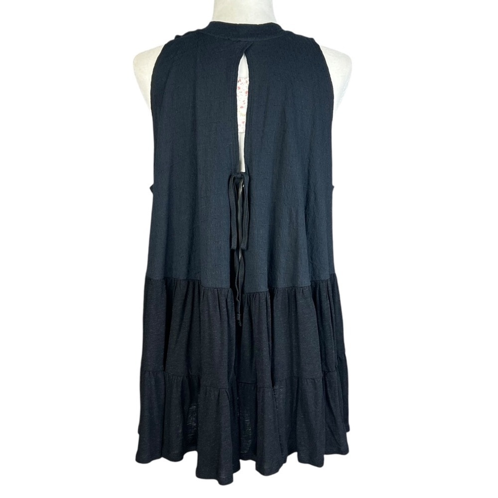 New Free People Black Back Tie Cut-Out Babydoll Tunic Top S Oversized Boho - Picture 6 of 14
